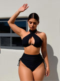 JingJing Black Halter Keyhole High-Waisted Bikini Set