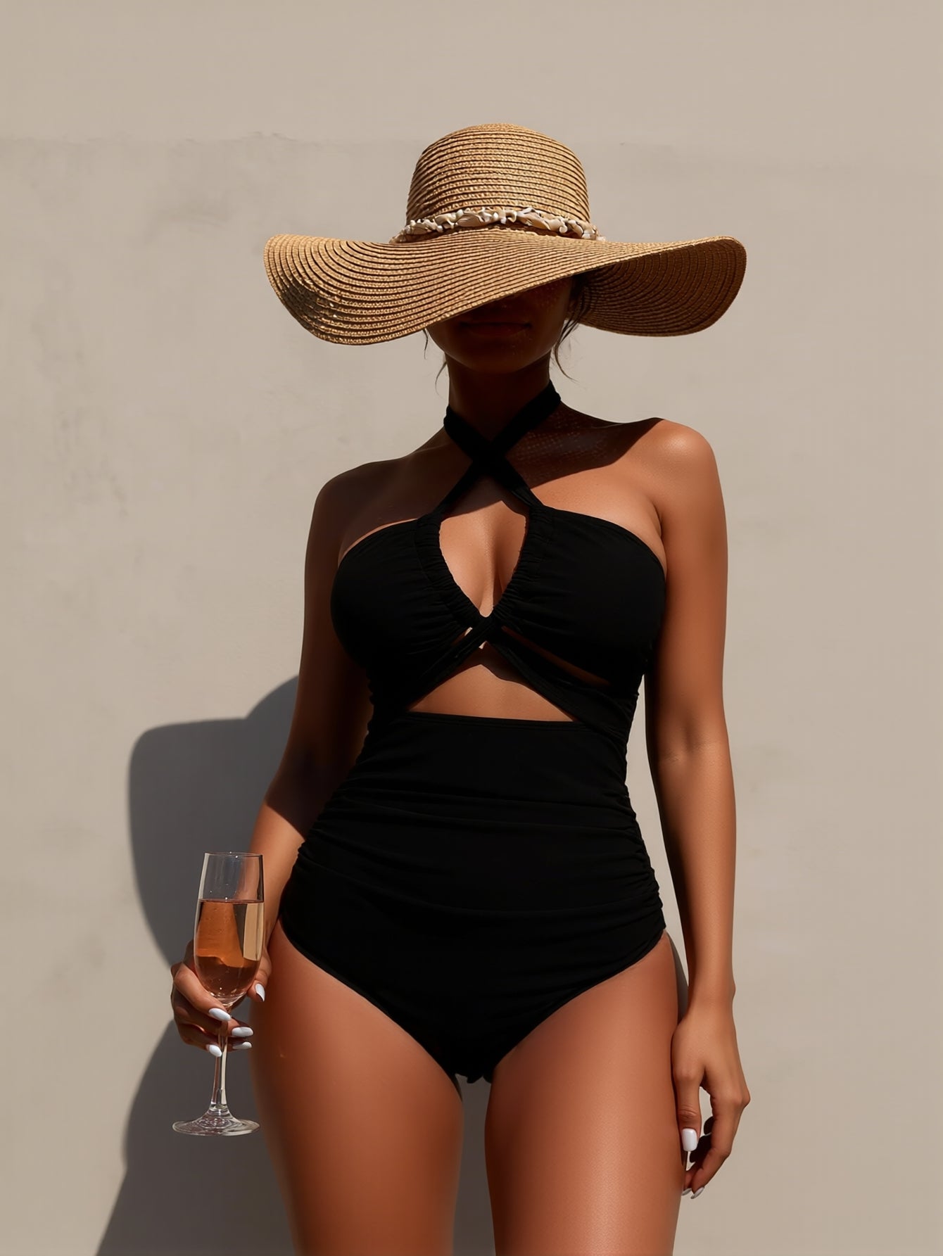 JingJing Black Halter Cutout One-Piece Swimsuit