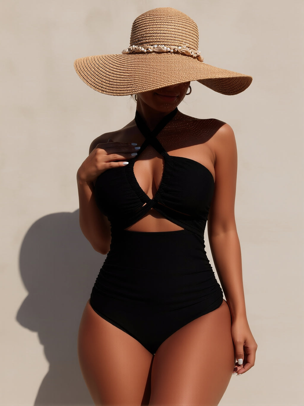 JingJing Black Halter Cutout One-Piece Swimsuit