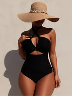 JingJing Black Halter Cutout One-Piece Swimsuit