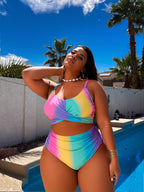 JingJing Colorful Gradient High-Waisted Bikini for Curvy Figures