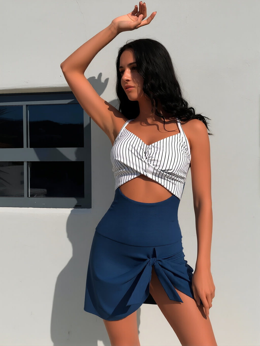 Nautical Stripe Crop Bikini + High-Waisted Skirted Swimsuit