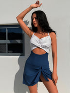 Nautical Stripe Crop Bikini + High-Waisted Skirted Swimsuit