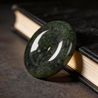 Natural Burmese Dark Green Moss Grade‑A Jadeite Safety Buckle Pendant, Chinese Ping An Kou Donut‑Shaped Protection Talisman Necklace for Men Women
