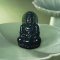 Natural Black Jadeite Guan Yin Pendant, Hand‑Carved Kwan Yin Amulet, Chinese Spiritual Jade Necklace Charm