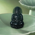 Natural Black Jadeite Guan Yin Pendant, Hand‑Carved Kwan Yin Amulet, Chinese Spiritual Jade Necklace Charm