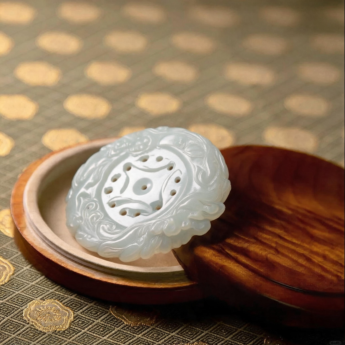 Natural Burmese Pale White‑Green Grade‑A Jadeite Open‑Work Hollow‑Carved Floral Round Pendant, Vintage Chinese Jade Medallion Necklace Charm for Men Women