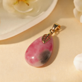 Natural Pink‑Grey Multicolor Jade Teardrop Pendant, Gold‑Plated Leaf Connector, Elegant Natural Gemstone Necklace Charm for Women Daily Wear & Gift