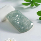 Natural Burmese Light Blue‑Green Grade‑A Jadeite Hand‑Carved Landscape Plaque Pendant, Traditional Chinese Mountain‑River Scenery Jade Necklace Charm for Men Women