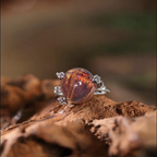 Natural Golden‑Brown Rutilated Quartz Round Ring, Vintage Ornate Silver‑Plated Setting, Handcrafted Hair Crystal Statement Ring for Women