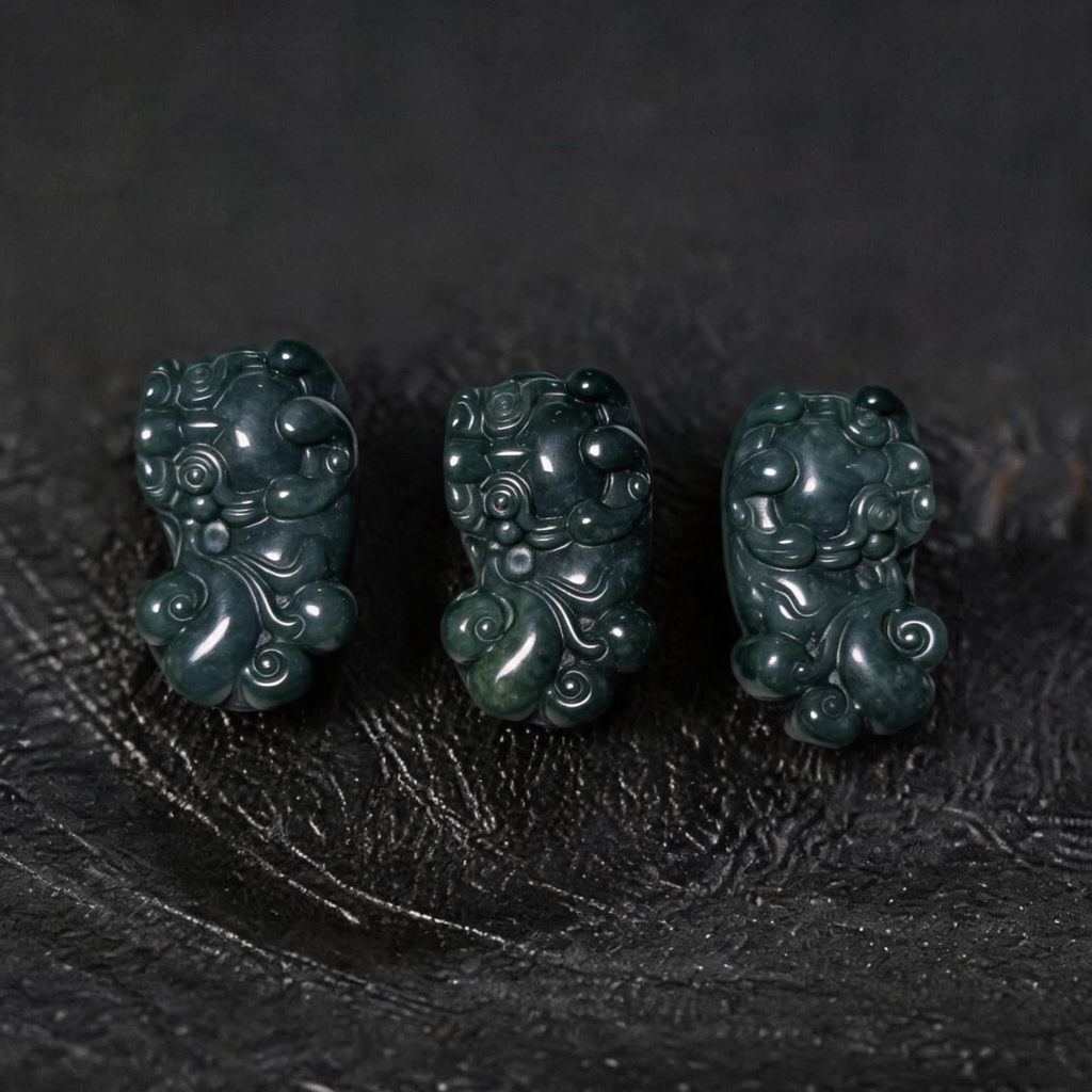 Natural Dark Green Jadeite Pixiu Pendant, Hand‑Carved Chinese Wealth Protection Amulet Charm