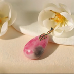 Natural Pink‑Grey Multicolor Jade Teardrop Pendant, Gold‑Plated Leaf Connector, Elegant Natural Gemstone Necklace Charm for Women Daily Wear & Gift
