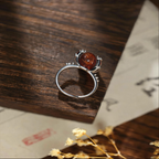 Natural Golden‑Brown Rutilated Quartz Round Ring, Vintage Ornate Silver‑Plated Setting, Handcrafted Hair Crystal Statement Ring for Women