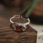 Natural Golden‑Brown Rutilated Quartz Round Ring, Vintage Ornate Silver‑Plated Setting, Handcrafted Hair Crystal Statement Ring for Women