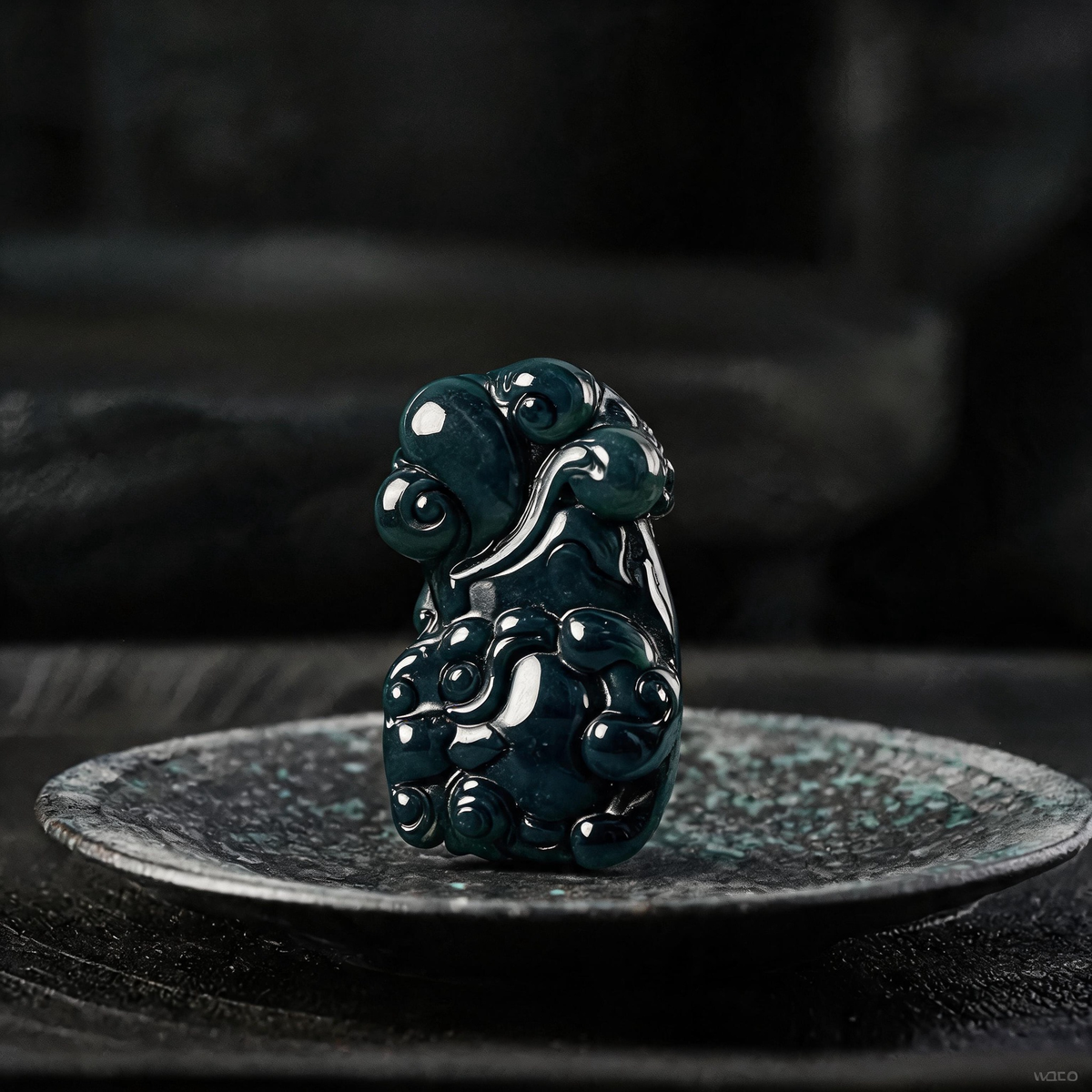 Natural Dark Green Jadeite Pixiu Pendant, Hand‑Carved Chinese Wealth Protection Amulet Charm